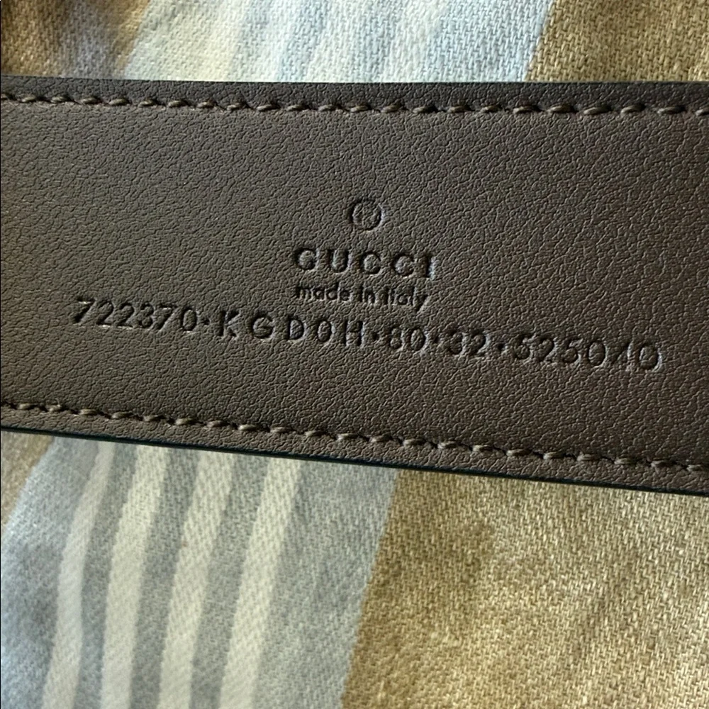 💋Gucci‎ Beige and Brown Monogram Belt with Gold Buckle
